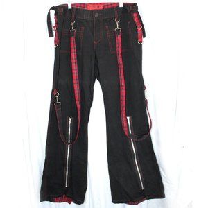 VTG Tripp NYC Y2K Black & Red Plaid Bondage Wide Leg Pants Size 12